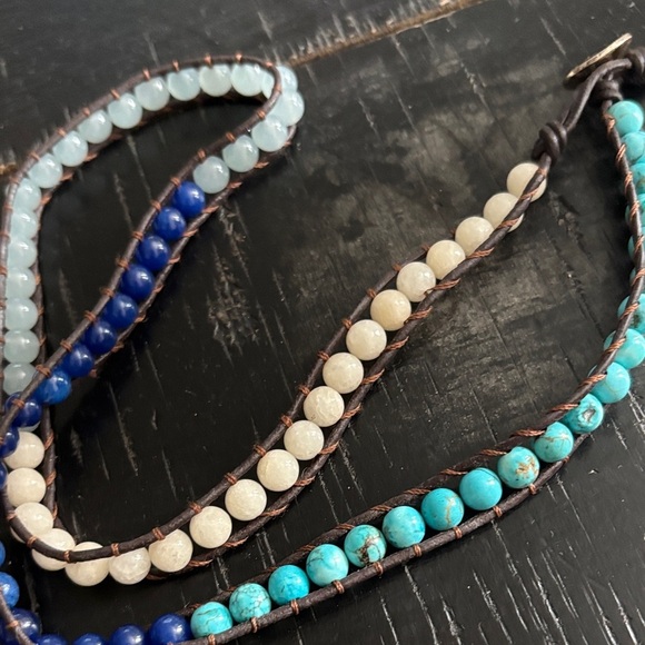 Chan Luu Blue Mix Brown Leather Wrap Bracelet Multicolor Beaded 925 - Picture 2 of 6